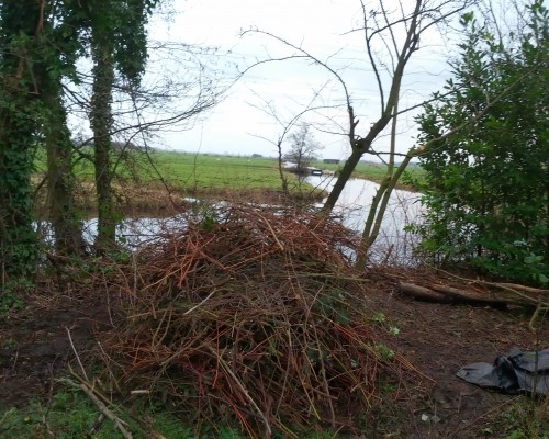 Snoeihout wat ligt te wachten op de vuurton